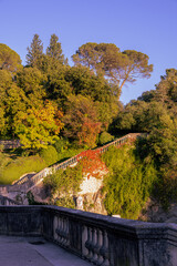 Fototapeta na wymiar The Jardins de la Fontaine (gardens of the fountain) in autumn in Nîmes, France