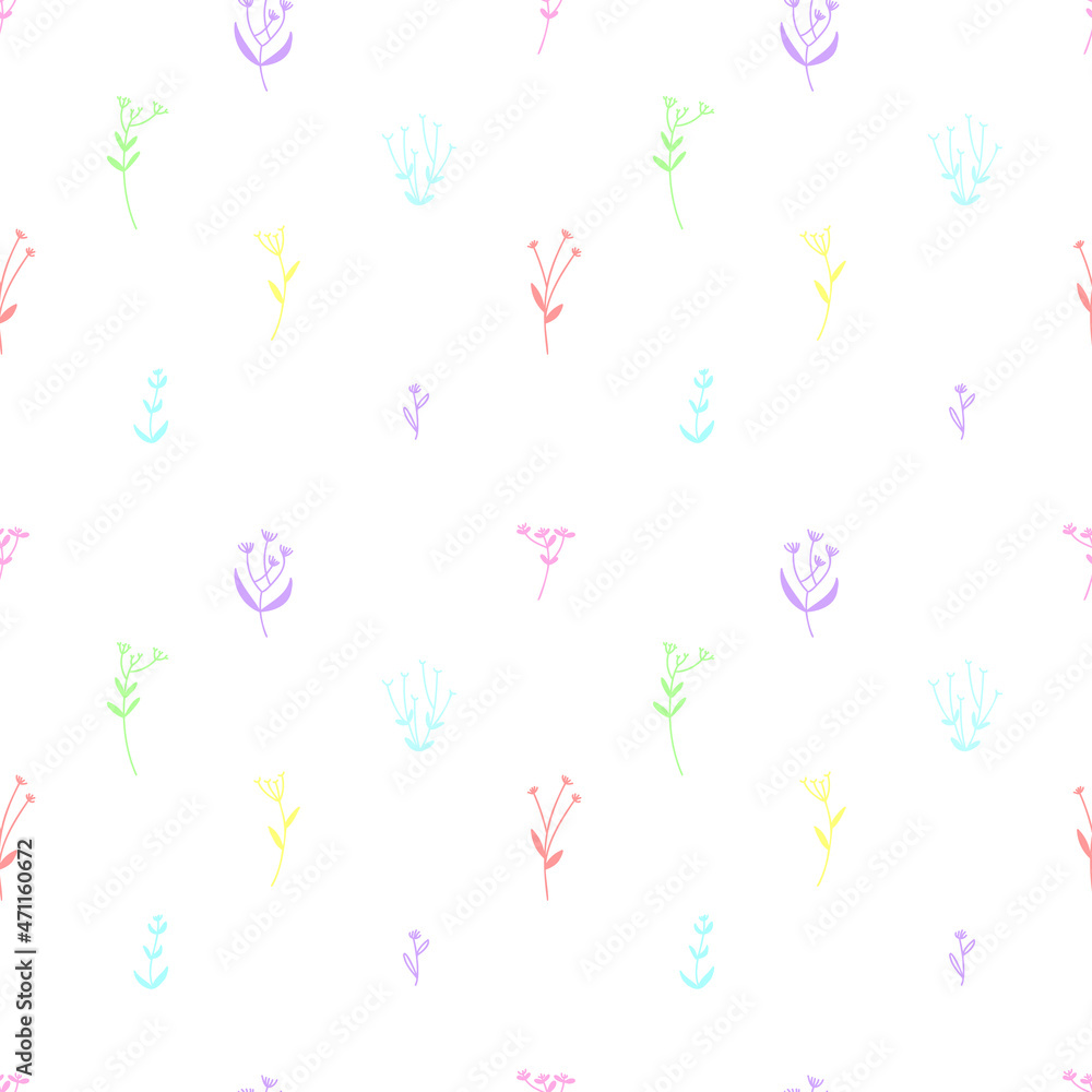 Poster a simple seamless pattern with bright plants in the style of a hand drow. vector illustration for th