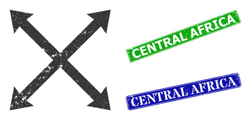 Grunge enlarge arrows icon and rectangle rubber Central Africa seal. Vector green Central Africa and blue Central Africa watermarks with grunge rubber texture,