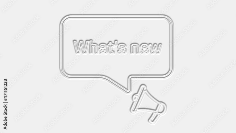 Poster What's new text. Megaphone with text what's new speech bubble banner. Loudspeaker. 4K video motion graphic