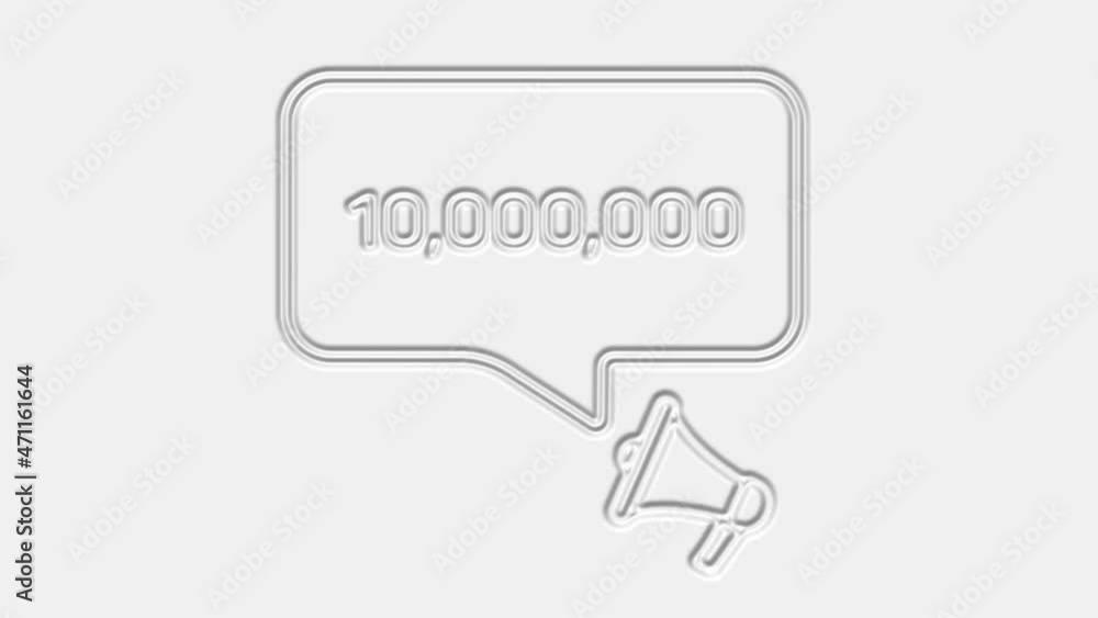 Poster 10000000 subscribers text. Megaphone with number ten million speech bubble banner. Loudspeaker. 4K video motion graphic