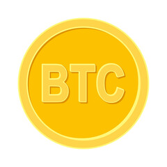 Bitcoin digital currency as 3D golden coin in vector icon