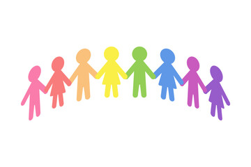 Paper people chain holding hands in a semi circle as colorful vector - 471162484