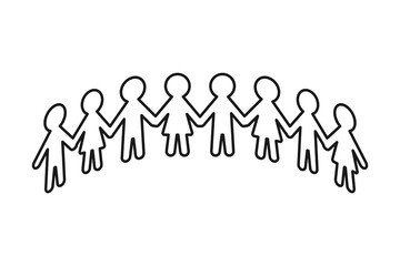 Paper people chain holding hands in a semi circle as outline vector