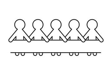 Paper people chain with copy space for kindergarten concept as outline vector icon