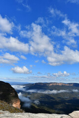 Fototapeta na wymiar Mist in the valley at Leura in the Blue Mountains west of Sydney, Australia