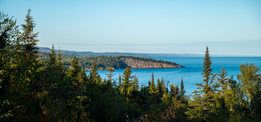 Shovel Point along the north shore of Lake Superior in Minnesota, in evening light, as viewed from Palaside Head, near Silver Bay. Located in Tettegouche State Park.