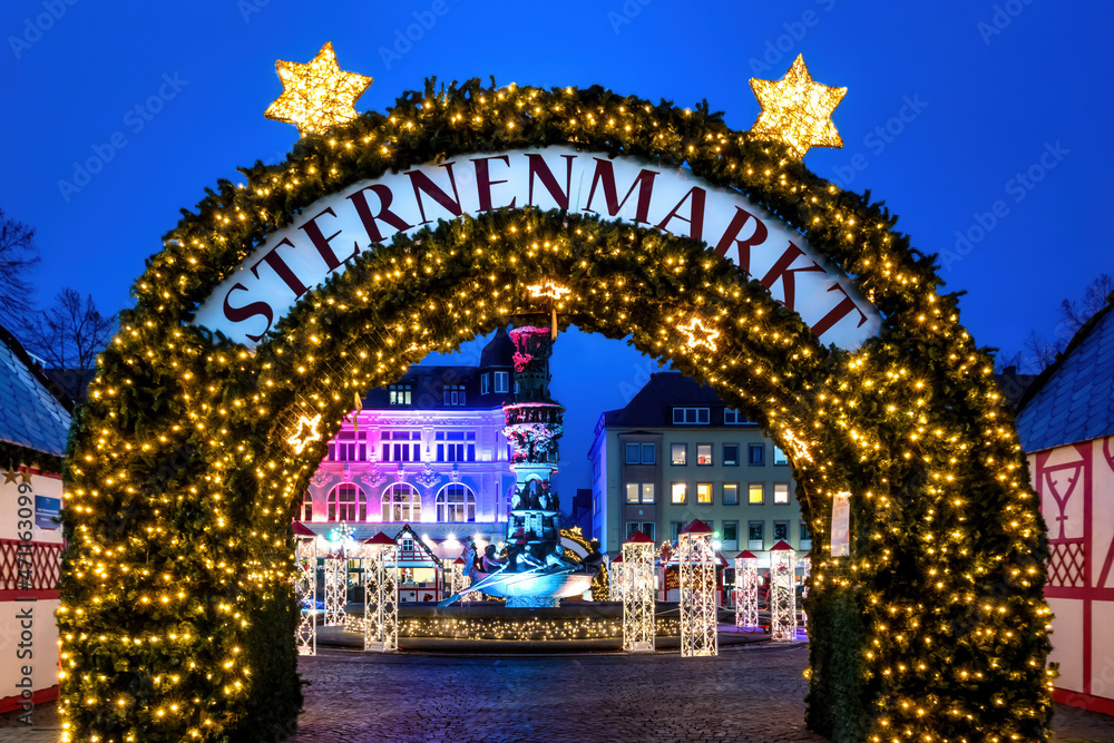 Poster Sternenmarkt (engl. Star market) in Koblenz, Germany. The Star market is a historic Christmas market in the old town of Koblenz