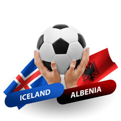 Soccer football competition match, national teams iceland vs albenia
