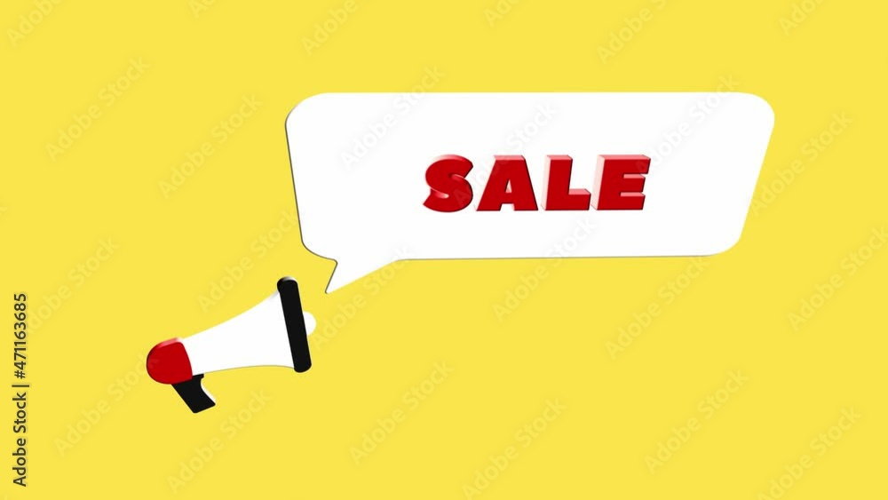 Aufkleber 3d realistic style megaphone icon with text sale isolated on yellow background. megaphone with speec