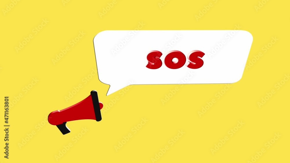 Fototapete 3d realistic style megaphone icon with text sos isolated on yellow background. megaphone with speech