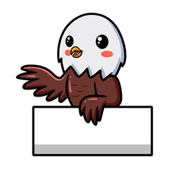 Cute little eagle cartoon with blank sign