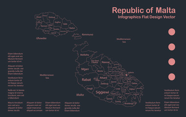Infographics Malta map outline, flat design, color blue orange vector