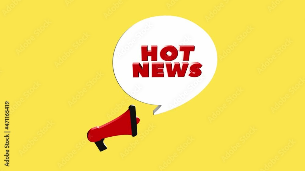 Poster 3d realistic style megaphone icon with text hot news isolated on yellow background. megaphone with s