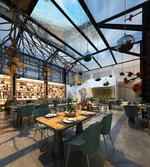 3d render of cafe restaurant