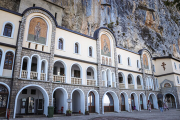 The famous old Orthodox monastery Ostrog high in the mountains. Church. Montenegro, Balkans.