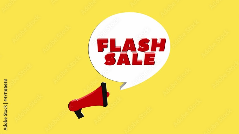 Fototapete 3d realistic style megaphone icon with text flash sale isolated on yellow background. megaphone with