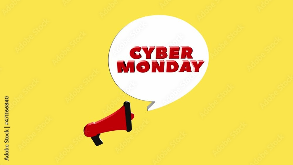Poster 3d realistic style megaphone icon with text cyber monday isolated on yellow background. megaphone wi