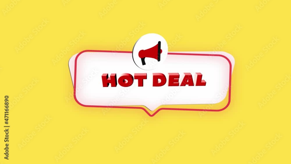 Poster 3d realistic style megaphone icon with text hot deal isolated on yellow background. megaphone with s