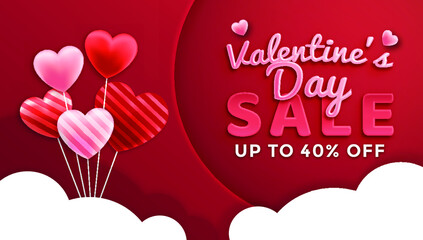 Naklejka premium Valentines day sale with many sweet hearts and gift box on red Premium Vectors