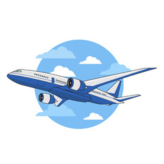 Airplane illustration, view of a flying aircraft