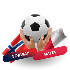 Soccer football competition match, national teams norway vs malta