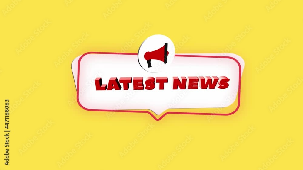 Poster 3d realistic style megaphone icon with text latest news isolated on yellow background. megaphone wit