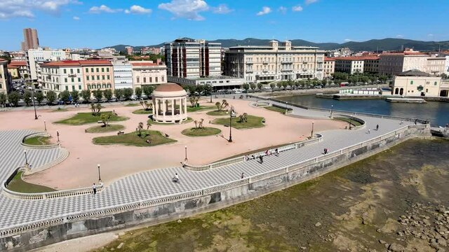 Amazing aerial view of Livorno and Mascagni Terrace, famous town of Tuscany