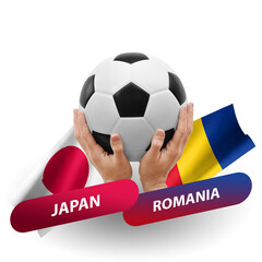 Soccer football competition match, national teams japan vs romania