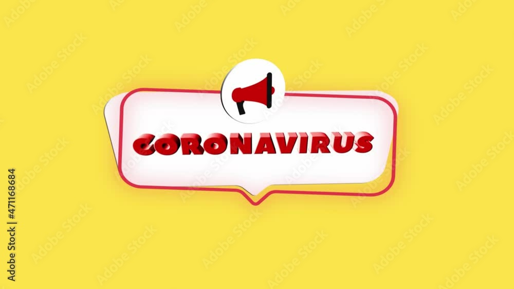 Aufkleber 3d realistic style megaphone icon with text coronavirus isolated on yellow background. megaphone wit