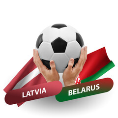 Soccer football competition match, national teams latvia vs belarus