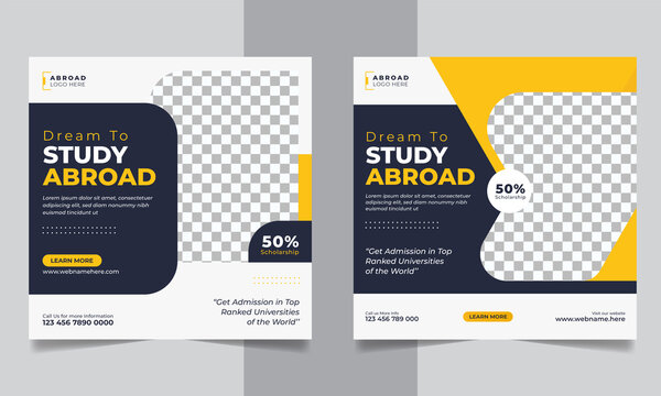 Study Abroad Social Media Post Or Education Instagram Banner Square Flyer Template