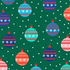 Christmas balls in scandinavian style on a green background.