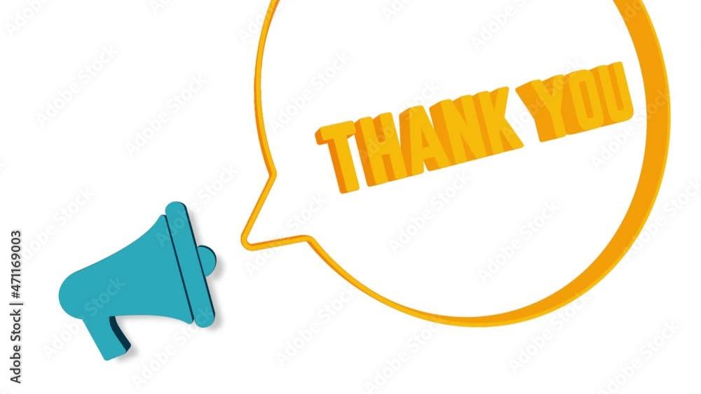 Poster megaphone with speech bubble in 3d style on white background. thank you text. loudspeaker. 4k video 