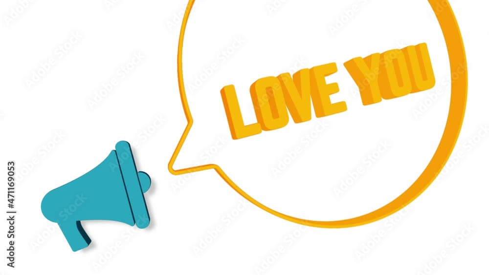 Aufkleber megaphone with speech bubble in 3d style on white background. love you text. loudspeaker. 4k video m