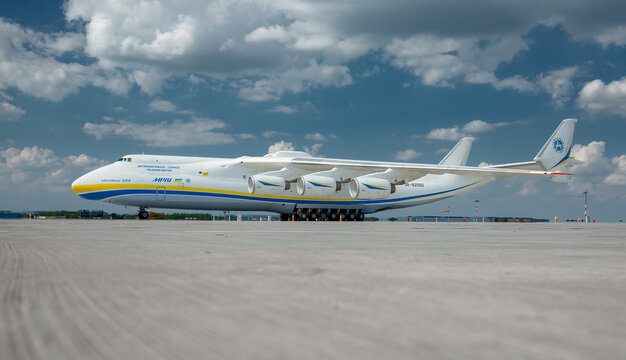 PRAGUE, Czech republic - May 10, 2016. Antonov-225 Mriya - the largest cargo plane in the world at Vaclav Havel Airport Prague on May 10, 2016