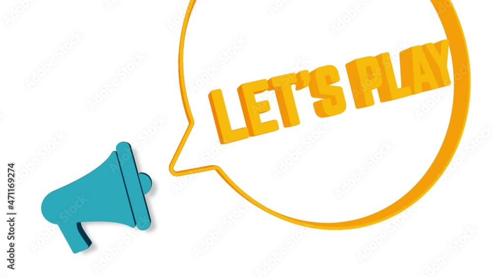 Aufkleber megaphone with speech bubble in 3d style on white background. let's play text. loudspeaker. 4k video