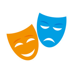 Comedy and tragedy masks on white background