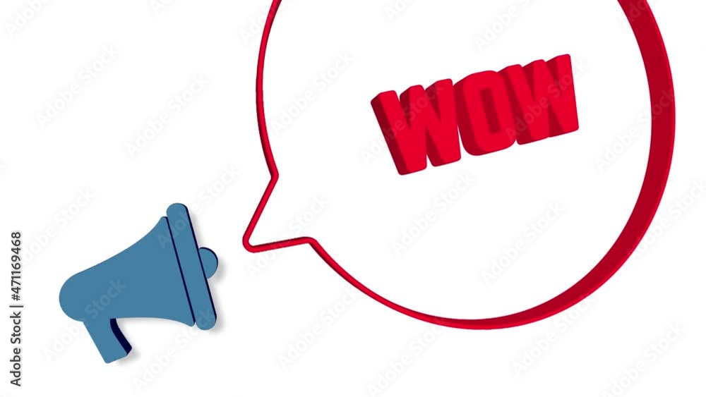 Fototapete Megaphone with speech bubble in 3d style on white background. Wow text. Loudspeaker. 4K video motion graphic
