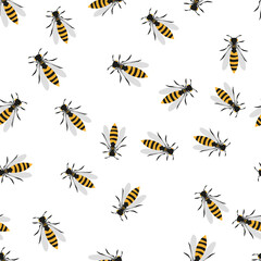 Seamless pattern with wasps on white background