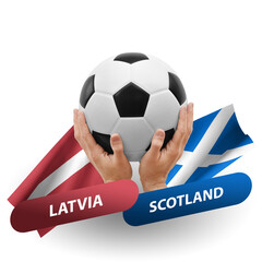 Soccer football competition match, national teams latvia vs scotland