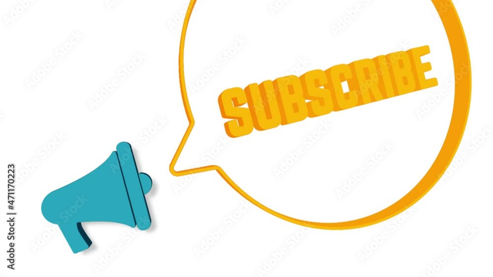 Aufkleber Megaphone with speech bubble in 3d style on white background. Subscribe text. Loudspeaker. 4K video motion graphic