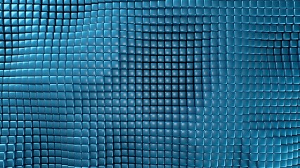 Fototapeta premium Abstract background with waves made of a lot of blue cubes geometry primitive forms that goes up and down under black-white lighting. 3D illustration. 3D CG. High resolution.