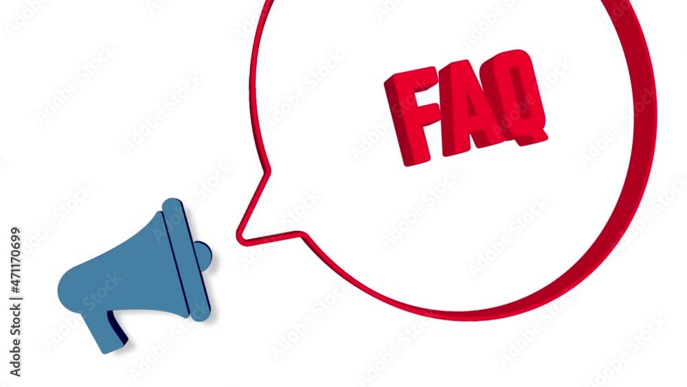Leinwandbilder megaphone with speech bubble in 3d style on white background. faq text. loudspeaker. 4k video motion