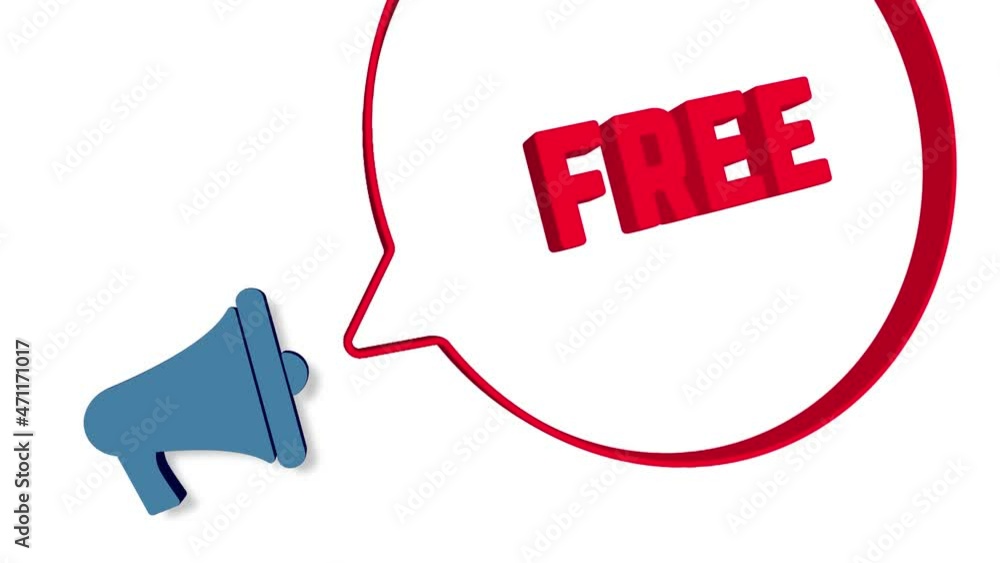 Poster megaphone with speech bubble in 3d style on white background. free text. loudspeaker. 4k video motio