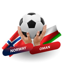 Soccer football competition match, national teams norway vs oman