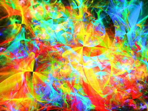 Composición de arte digital conceptual consistente en manchas coloridas ondulantes y aglomeradas formando un todo parecido a unas fuentes espontáneas de energía en el universo.