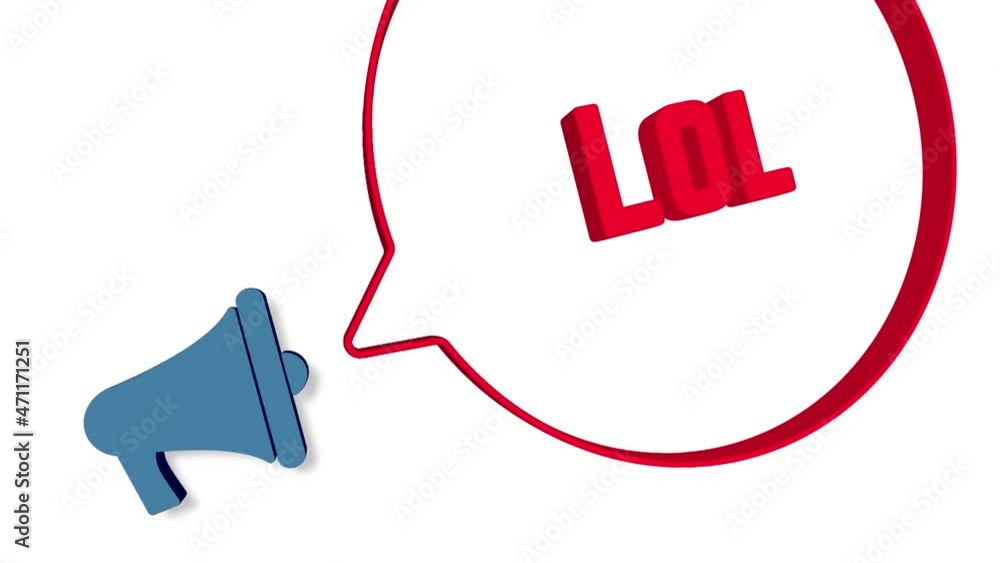 Poster megaphone with speech bubble in 3d style on white background. lol text. loudspeaker. 4k video motion