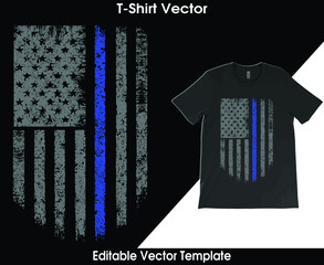 Thin Blue Line American Flag T-Shirt Design, Thin Blue Line Shirt, Gifts For Police Shirt, Police Wife, Law Enforcement, Blue Lives Matter, Police Officer, July 4th Flag.