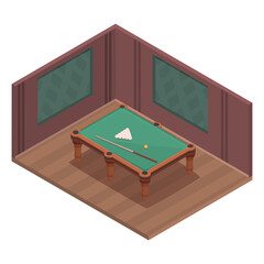 isometric billiard room interior, vector illustration